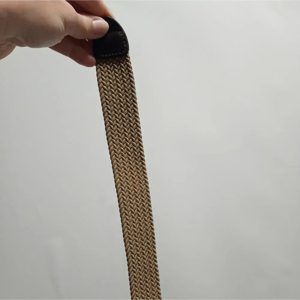 Docker's Men's Stretch Fabric Braided Belt Tan And Brown With Gold Buckle 42/105